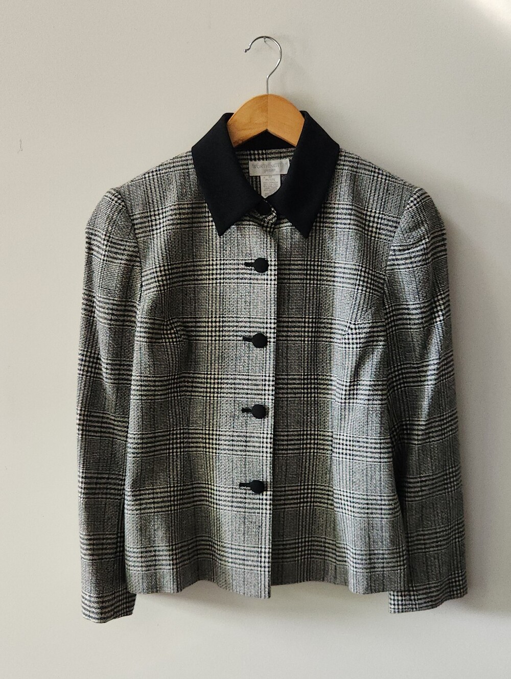 Worthington Petite Silk Wool Plaid Jacket Womens Size 4P Fully Lined